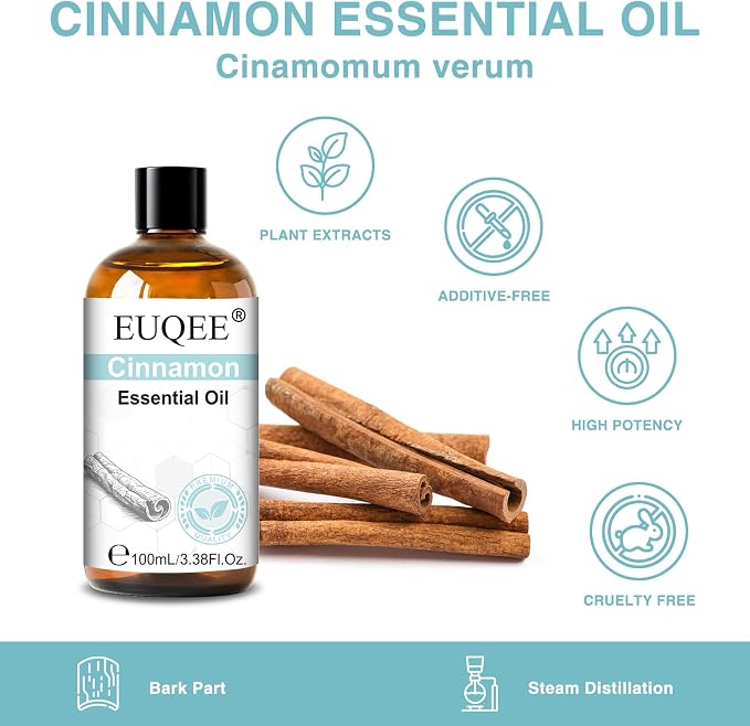 EUQEE 100ml Cinnamon Essential Oil for Diffuser, Massage 3.38 Fl Oz