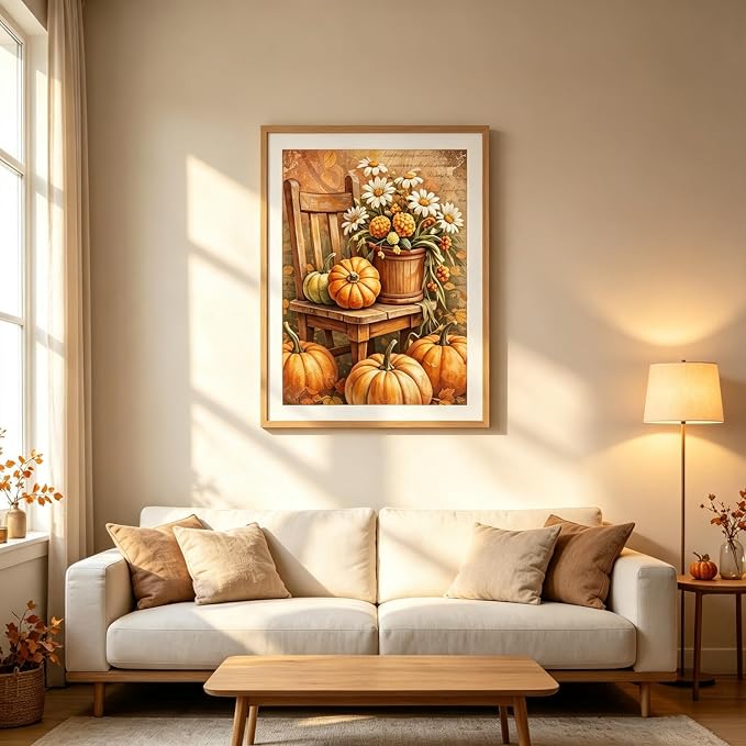 Vintage Pumpkin Daisy Diamond Painting Kits for Adults, Autumn Diamond Art