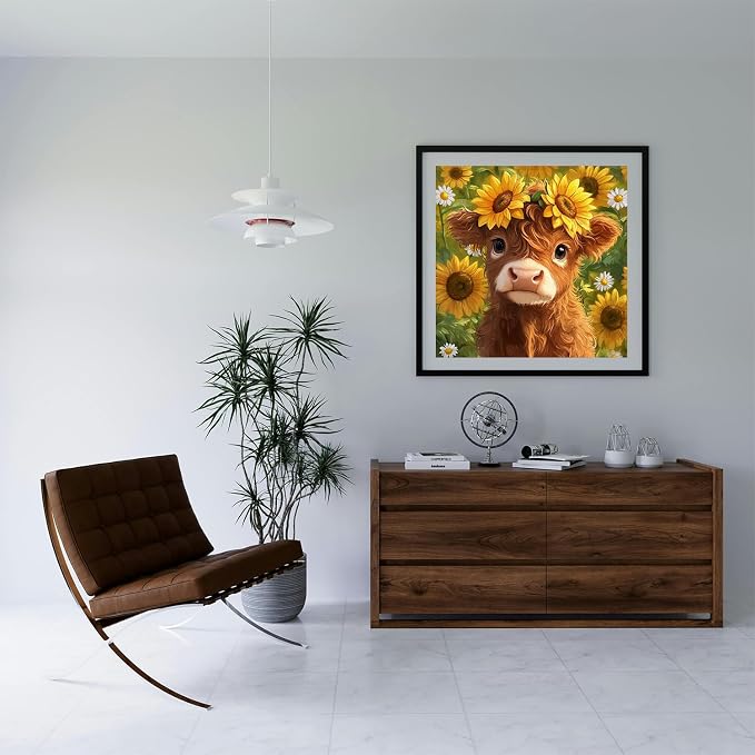 MBNTJHT Highland Cow Paint by Numbers Kit for Adults,Cute Cow and Flowers Paint by Number Kits on Unframed Canvas,DIY Watercolor Acrylic Art Painting Kits for Home Decor Gifts 16X16 Inch.