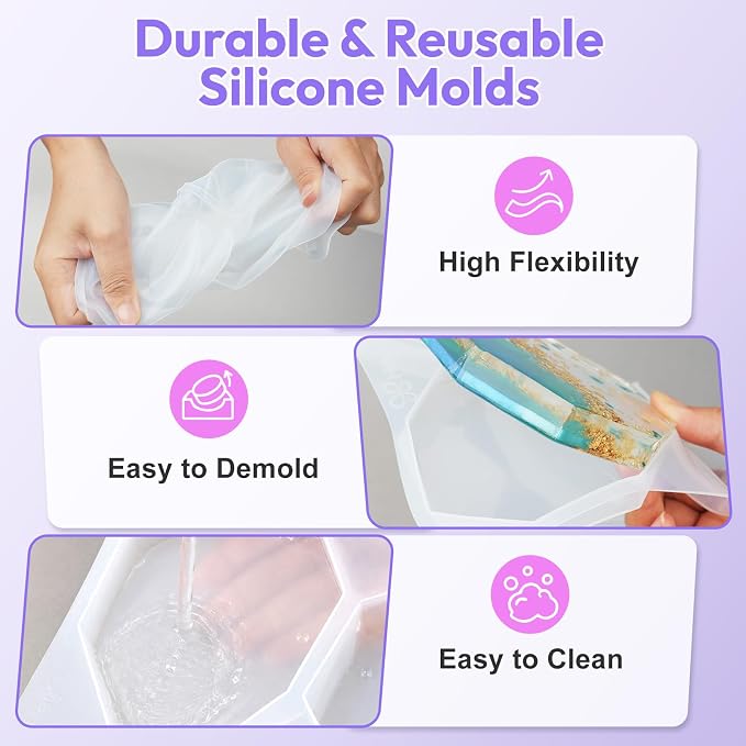 HeyClear Coaster Resin Molds Silicone, 6-Cavity Octagon Epoxy Resin Mold | for Crafts DIY Tray, Cup Coasters, Flower Bouquet Preservation, Resin Art, Home Decoration, Flexible, Easy to Clean & Demold