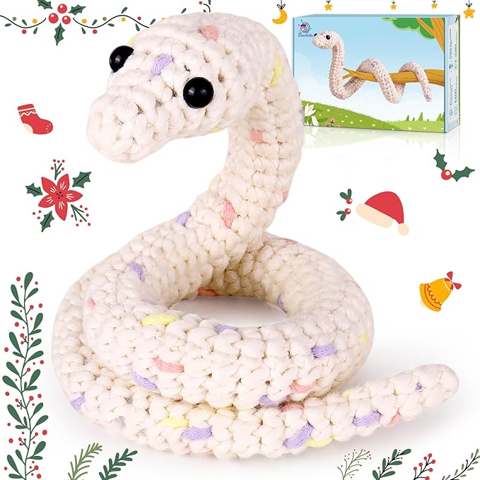 Crochet Kit for Beginners, Beginner Crochet Kit for Teenagers Adults with Step-by-Step Video Tutorials, DIY Crochet Animal Kits Knitting Supplies, Snake (40%+ Yarn)