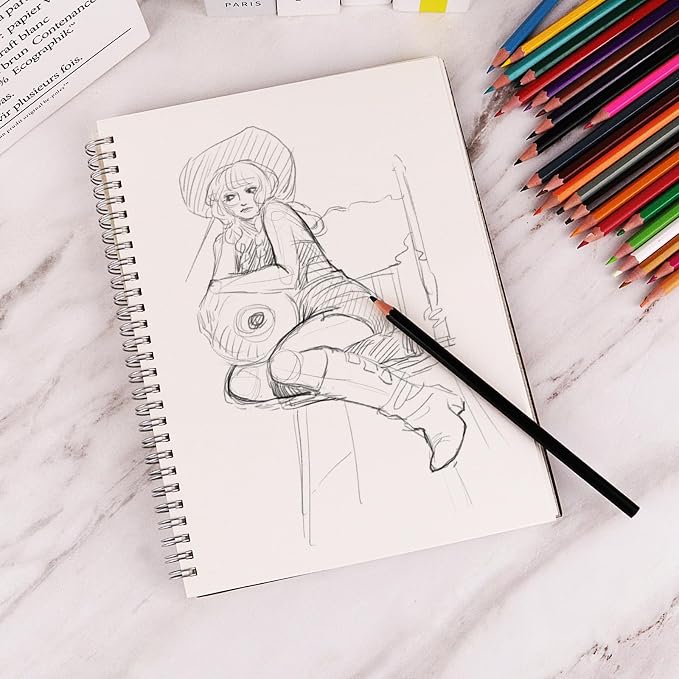 DSTELIN 10 x 7.5 Inch Spiral Bound Sketch Book for Drawing, 50 Sheets 68LB/100GSM Acid-Free Paper, Hardcover Sketch Pad for Students and Adults