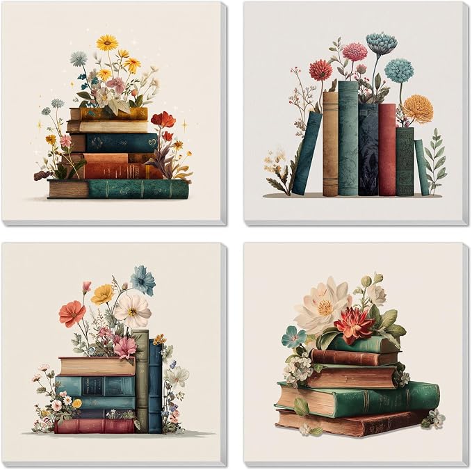 4 Pack Framed Paint by Numbers Kit for Adults Beginner Book Adult Paint by Number Kits on Canvas Flower Painting by Numbers for Adults with Frame Floral DIY Painting Kits for Home Wall Art 8x8 Inch