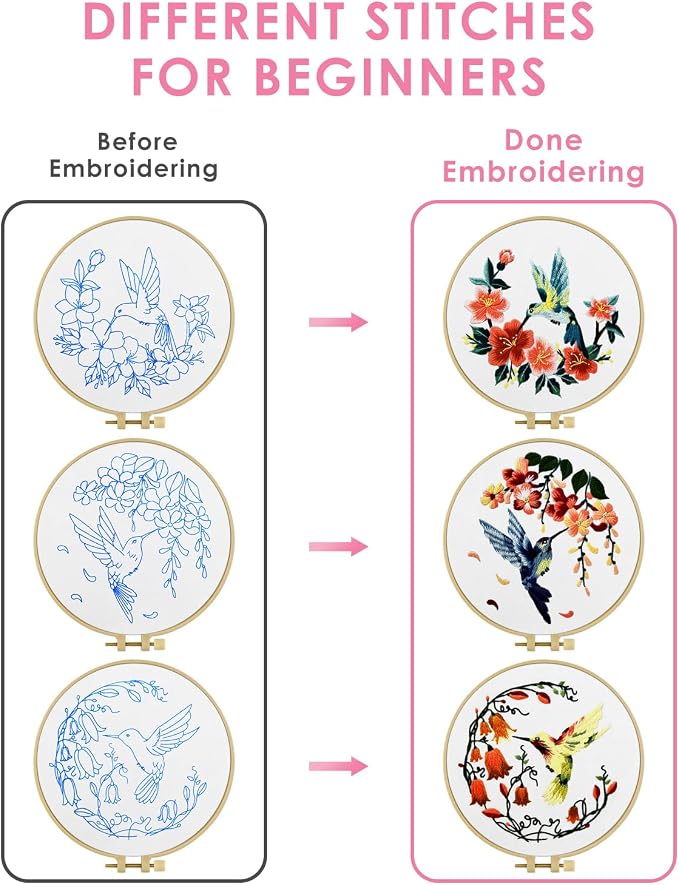 TINDTOP Beech Wood Embroidery Hoop Stand, with Hummingbird Embroidery