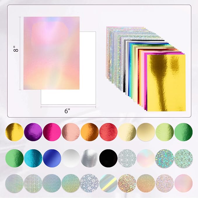 30 Pack Metallic Holographic Cardstock Paper Sheets 250gsm/92lb 6×8inch