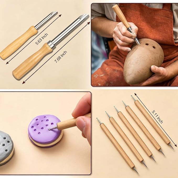 Amrules 38 Pcs Polymer Clay Sculpting Tools Kit for Adults, Light Yellow | Multi-Functional for Carving, Dotting & Molding, Ideal for Art Class & Pottery Studio, Comes with Zipper Storage Bag