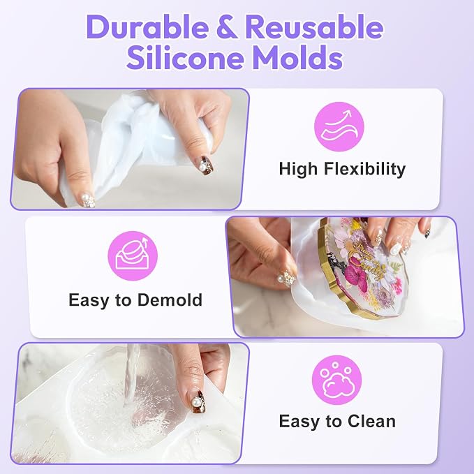 HeyClear 8-Cavity Coaster Resin Molds - 4 Different Diameter Wave Shaped Silicone Casting Molds for Epoxy Resin DIY Coasters & Resin Crafts