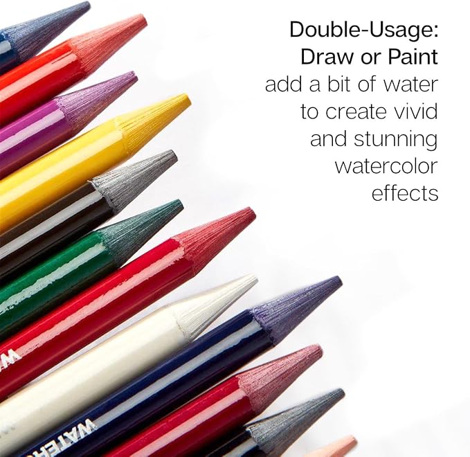 KINGART 315-24 Pro Artist Quality 24 Ct. Woodless Watercolor Pencil Set, 24 Soft Core, Pre-Sharpened Crayon Style Art Pencils, Use Wet or Dry, Professional to Beginner