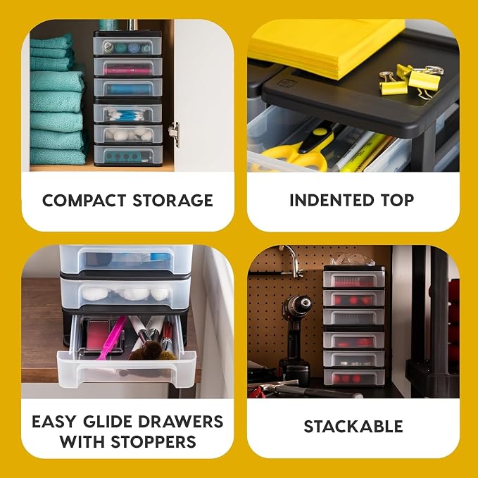 IRIS USA 2-Pack, 3-Drawer Small Plastic Stacking Desktop Organizer, Black