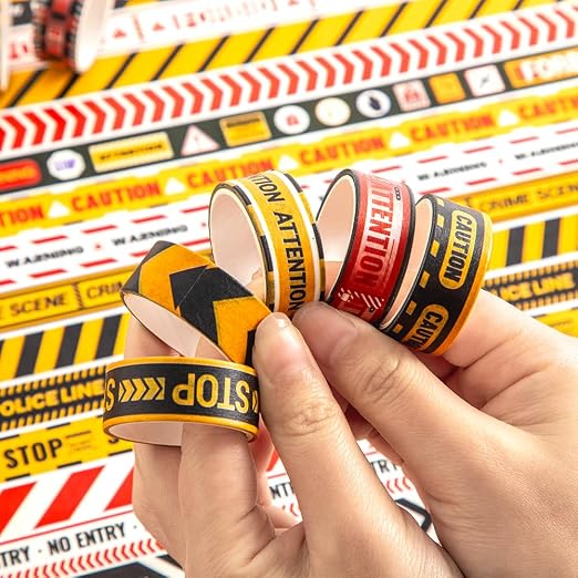 icceemee 30 Rolls Warning line Theme Washi Tape Set, Writable Decorative Tapes for Scrapbooking, Junk Journal Supplies, Bullet Journaling, 0.6"x79" per Roll
