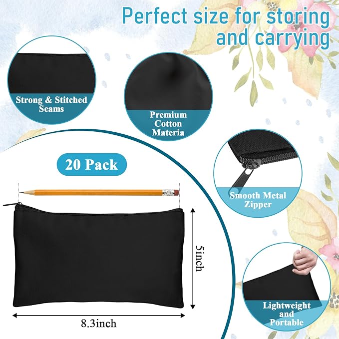 Legigo Blank Canvas Bags Zipper Pouch Makeup Bags Pencil Pouch Bulk | Multi-Purpose, Sturdy Canvas Pouch with Zipper, Cosmetic Travel Toiletry Bag for DIY Crafts, Gifts & Storage, 8.3 x 5 Inch