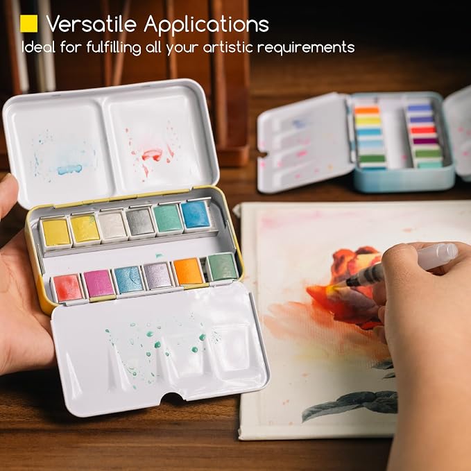 MEEDEN Metallic Watercolor Paint Set: 12 Colors Travel Watercolor Set