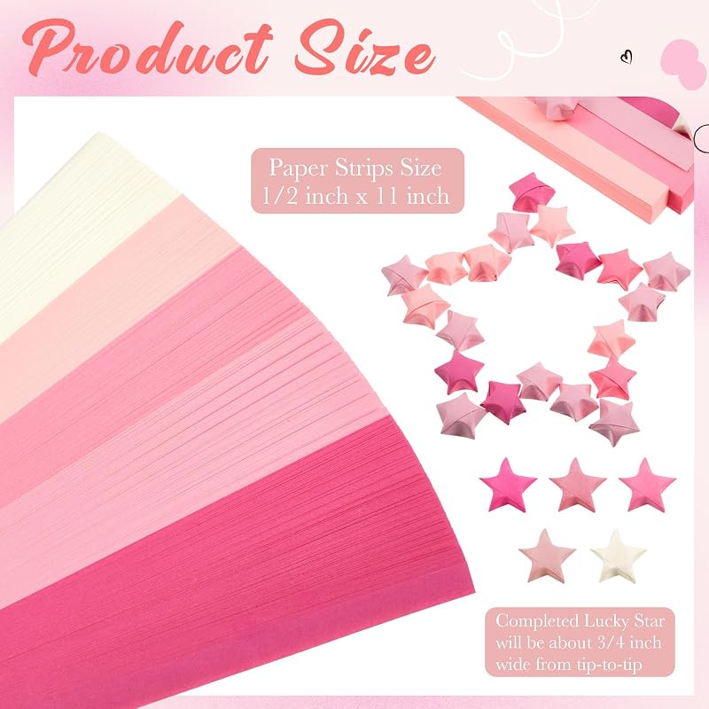 Kigeli 1000 Sheets Paper Strips Foil Star Glitter Origami Stars Shiny Origami Paper for DIY Crafts Weaving Projects (Pink,Solid Style)