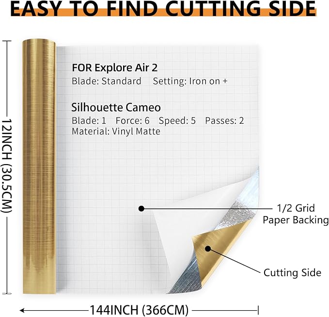 Brushed Gold Permanent Vinyl Roll 12" x 12FT - Lya Vinyl Metallic Outdoor Permanent Vinyl - Adhesive Vinyl Roll for Home Decor, Party Decoration, Mug, Window