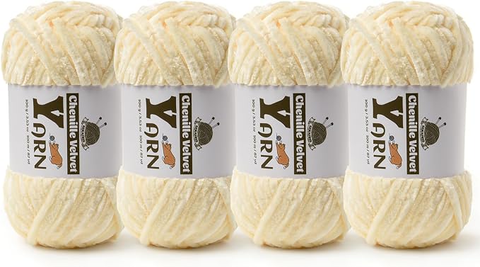 Chenille Crochet Milky White Yarn 4 Pack