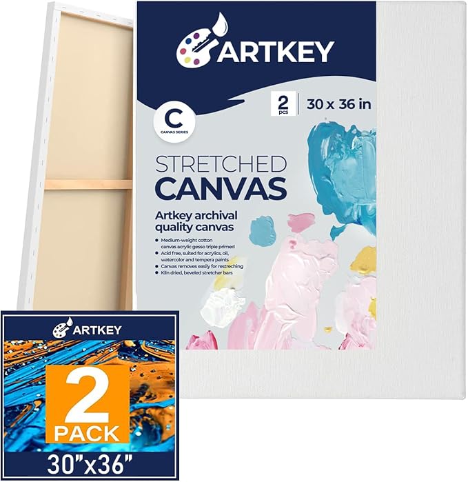 Stretched Canvases for Painting 30x36 Inch 2-Pack, 12.3 oz Triple Primed Acid-Free 100% Cotton Blank Canvas, Art Canvases for Oil Paint Acrylics Pouring & Wet Art Media, Pour Painting