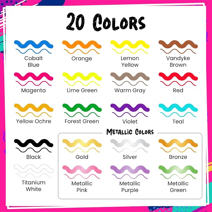 Chalkola 20 Dual Tip Acrylic Paint Markers for Canvas, Rock Painting, Wood | Acrylic Markers Kit for Ceramic, Glass, Fabric, Metal, Books - Permanent & Waterproof Fine Tip Paint Pens for Kids & Adults