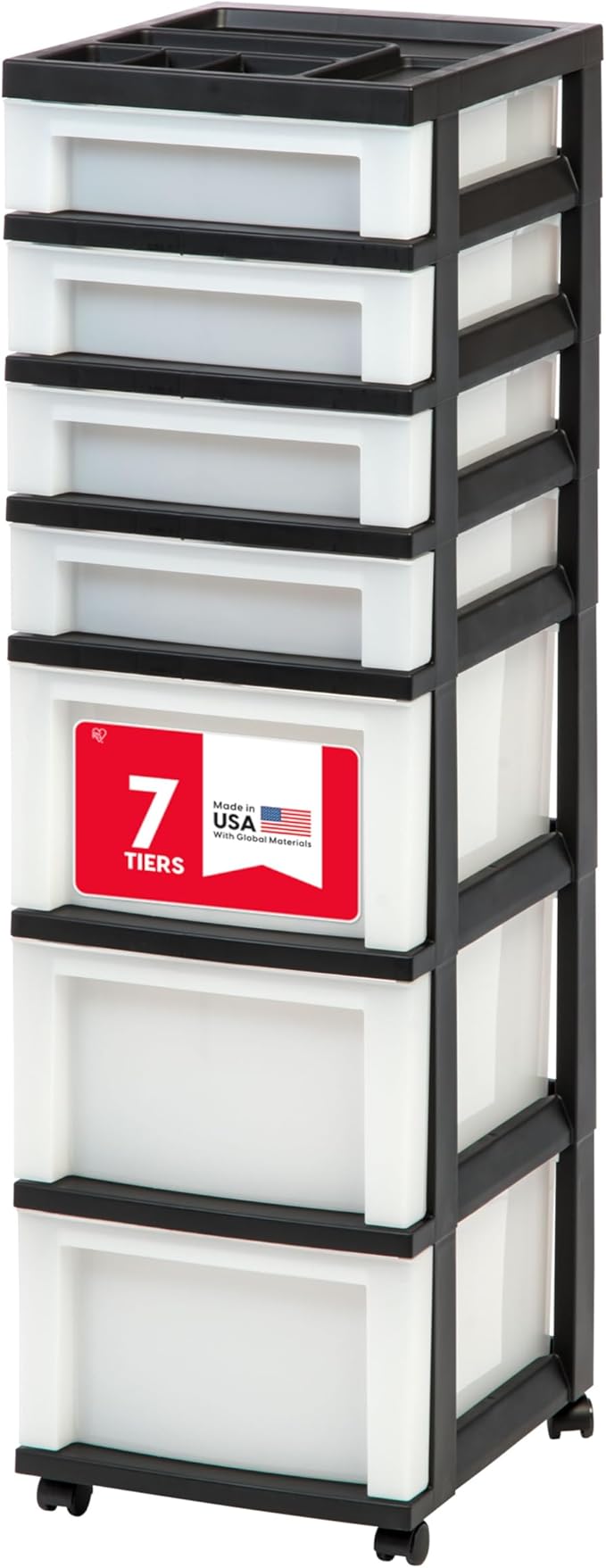 IRIS USA 7-Drawer Rolling Storage Cart, Black/Pearl