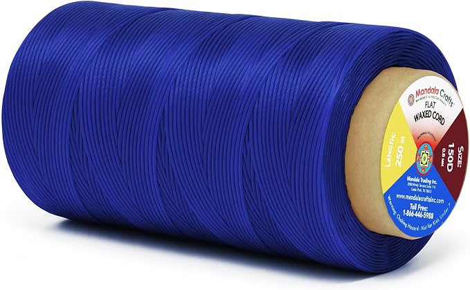 Mandala Crafts 150D 0.8mm Royal Blue Flat Waxed Thread for Leather Sewing