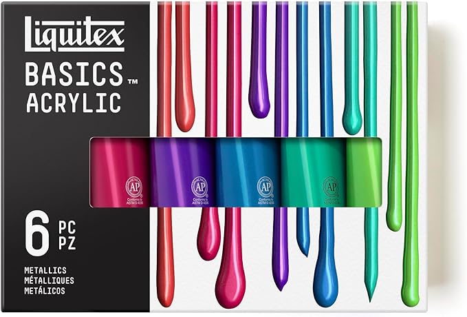 Liquitex BASICS Acrylic Paint Set, 6 x 118ml (4-oz) Tube, Metallics | Medium Viscosity, Satin Finish, Lightfast, Fine Art Pigments, Range of Opacities, Easy Blending