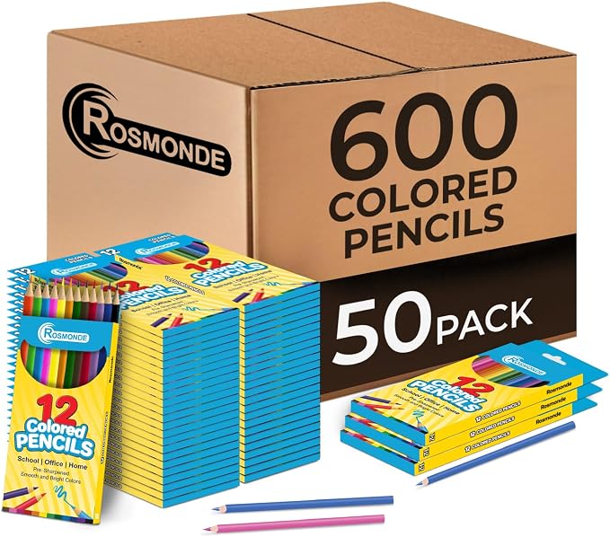 Rosmonde Colored Pencils Bulk, 50 Sets (600 Pencils), 12 Assorted Colors