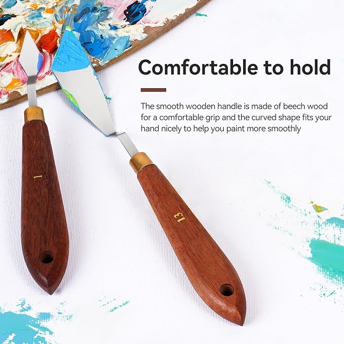 2 Pieces Palette Knife Set Stainless Steel Spatula palette knife for oil painting acrylic painting, LIGHTWISH Painting Knife with Wood Handle for Artist Painting supplies