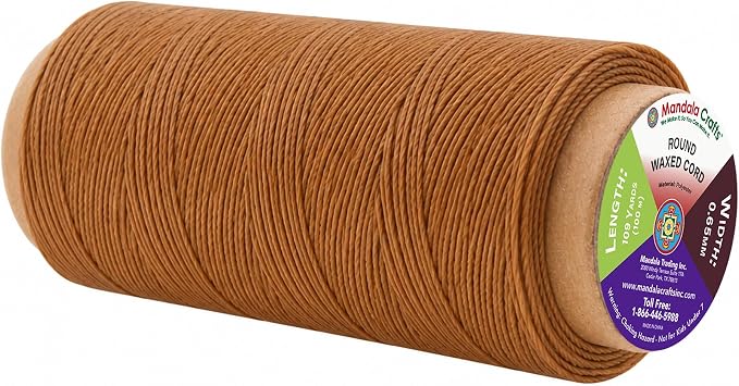 Mandala Crafts 100M 0.65mm Tan Round Waxed Thread for Leather Sewing