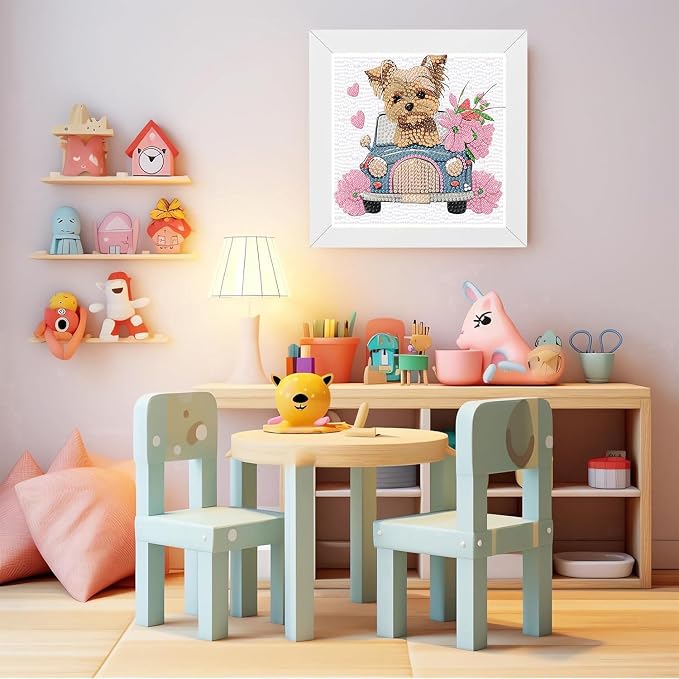 Dog Diamond Art Kit for Kids with Frame - Animal Diamond Painting for Ages 8-12 - Beautiful Gift Package for Home Wall Decor (7x7 inch)