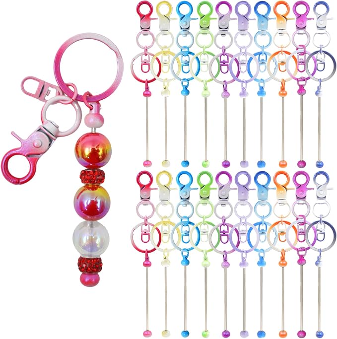 DNLEGULI 40 Pcs Beadable Keychains Bulk Kit – DIY Keychain Making Supplies with Metal Blanks for Crafts, Jewelry, Charms, Custom Projects – Blank Chain Bars for Beaded Keychain Design (Gradient)