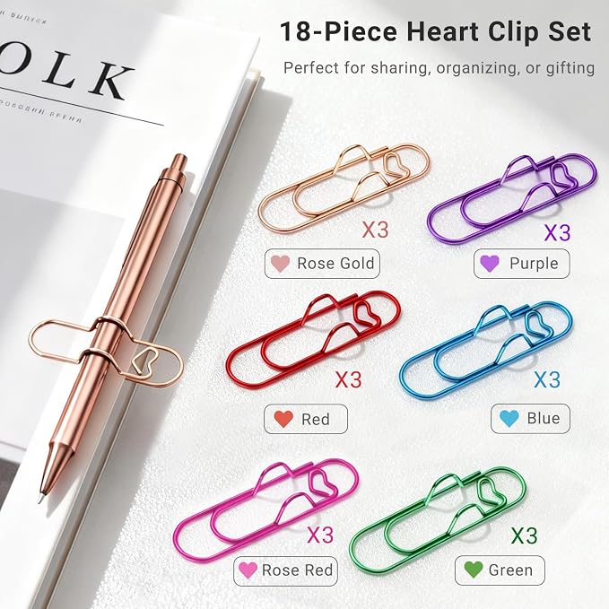 Metal Heart Pen Holder Paper Clip, 18 Pack Notebook & Journal Accessories
