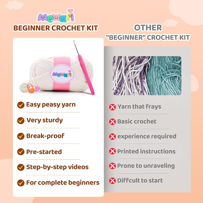 Mewaii Crochet Kit for Beginners, 2 Pack Lambs Craft Set | 40% Extra Yarn, Video Tutorial, Pre-Started Piece, Beginner Friendly, Family Craft Gift for Adults & Kids