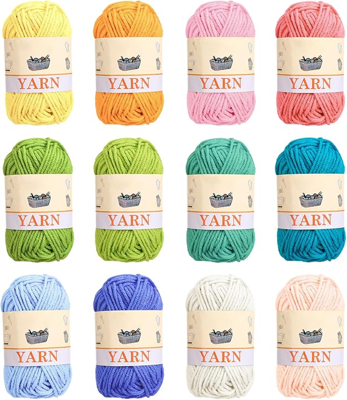 Yinsun 12pcs Acrylic Crochet Yarn Bundle, 12 Colors Starter Yarn (12x15g) | Mini Yarns, Milk Cotton Yarn, Multi Color Crochet Yarn, Knitting & Crochet Crafts, for Adult