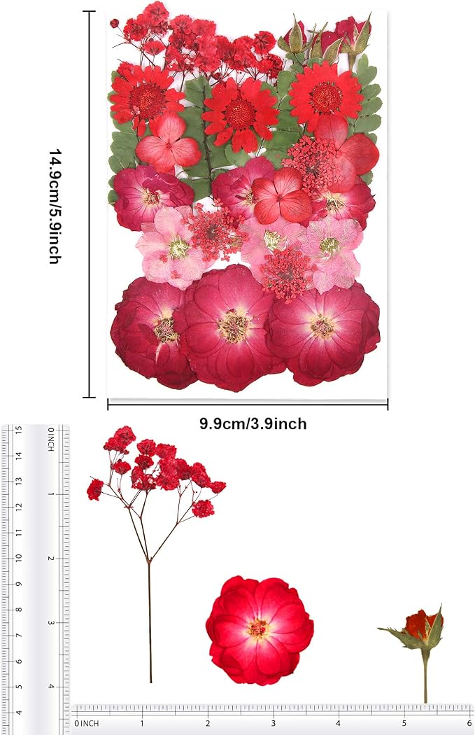 Augshy Red Dried Pressed Flowers, Pressed Red Roses Dried Flowers for Resin Molds Jewelry Nail Art Craft DIY