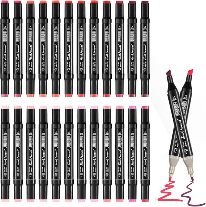 Red Pink Colors Alcohol Markers Set,24 Color Dual Tips Art Markers,Markers Pens for Artist Adults Coloring Illustration Painting DIY Crafts Making Art Supplies