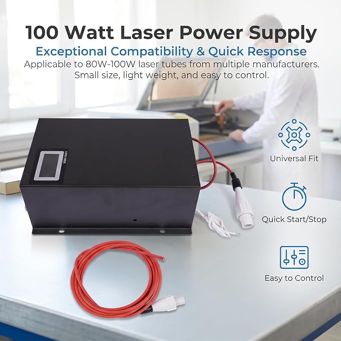 Voniter 100 Watt Laser Power Supply 110V Fits for 80W - 100W Laser Tube Laser Engraver Cutter M100 (MYJG100 Upgrade)