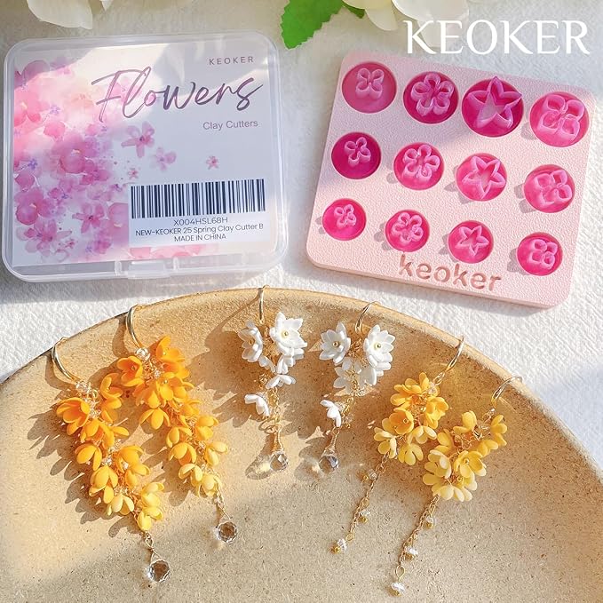 KEOKER Spring Clay Cutters, Spring Polymer Clay Cutters Flowers, Small Flower Clay Cutter, 12 Shapes Floral Polymer Clay Cutters for Earrings, Flower Clay Cutters for Polymer Clay Jewelry