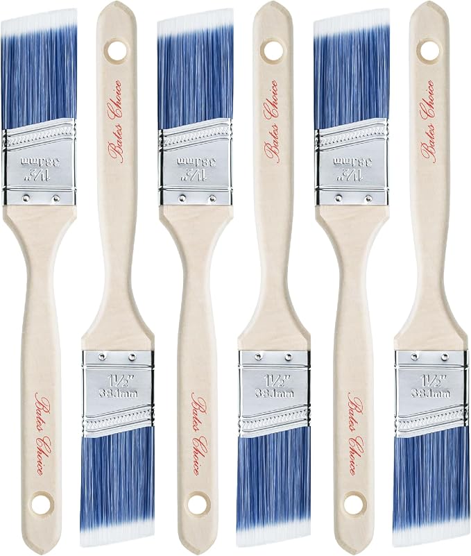 Bates 1.5-Inch Paint Brushes, 6 Pack - Treated Wood Handle, Stain & Wall Brushes, Furniture Paint Brush