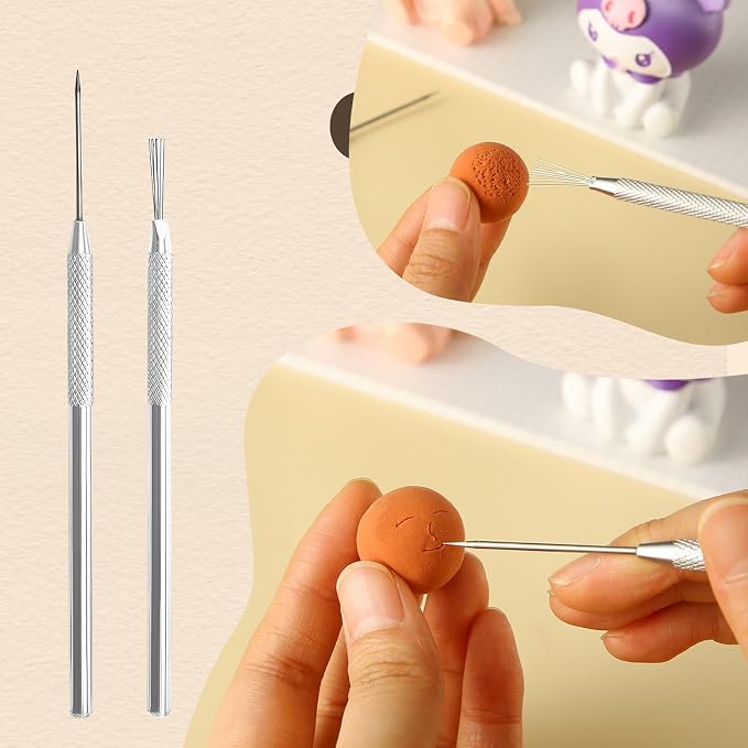 DIYOOHOMY 10 Pcs Clay Needle Tool and 7-Pin Pottery Feather Wire Texture Tools, Polymer Clay Sculpting Tools for Texturing Scoring Carving Modeling Ceramic Sculpture Detail Nail Art DIY Craft Supplies
