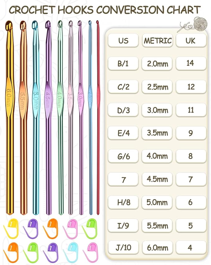 Coopay Crochet Hooks Set-19PCS Metal Crochet Needles with Stitch Markers | Ergonomic Crochet Hook for Comfortable Crocheting and Arthritic Hands(2.0mm/2.5mm/3.0mm/3.5mm/4.0mm/4.5mm/5.0mm/5.5mm/6.0mm)