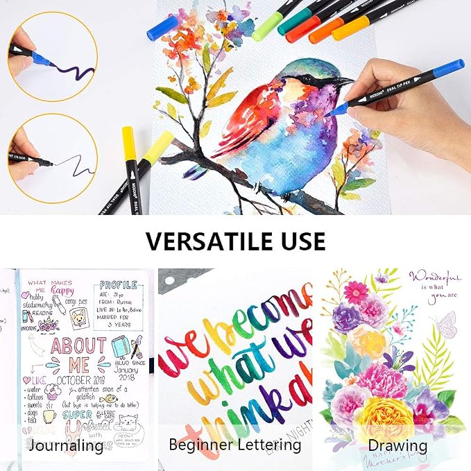 Nicecho 72 Colors Dual Tip Art Markers Pens for Adult Coloring Books | Brush Tip + Fine Tip, Coloring Marker for Drawing Journaling Note Taking Lettering, Durable Case