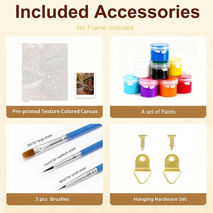 Gemozaic Fall Paint by Numbers Kit for Adults, Street Landscape, 16 x 20 in | Fall Inn Paint by Number on Canvas, Autumn Acrylic Painting by Numbers, Color by Number for Home, Wall Decor, Gift, Unframed