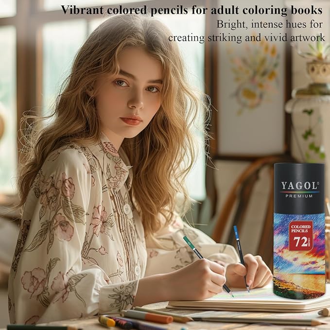 Yagol Colored Pencils for Adult Coloring Books, 72 Color Pencil Set in Tube | Soft Core Coloring Pencils for Adults; Adult Coloring Pencils for Drawing, Sketching, Blending, Shading & Art Supplies