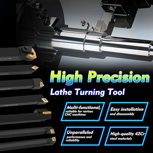 Indexable Lathe Turning Tool 21Pcs Kit 1/2'' 12mm Shank 7Pcs Carbide Turning Tool Holders with 14Pcs Tin Coated Turning Inserts Metal Lathe Tool Holder Set for Turning Grooving Threading Boring