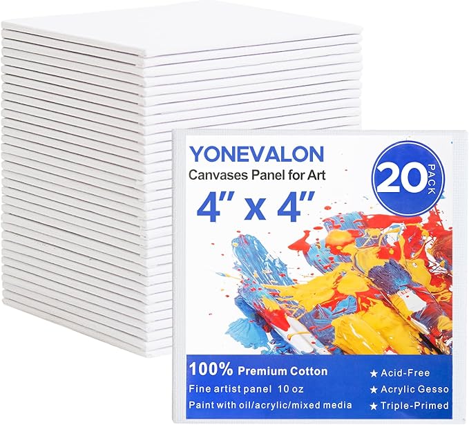 Mini Canvas for Painting 4x4 inch, 20 Pack Small Painting Canvases | Gesso Primed Acid-Free 100% Cotton, Blank Canvas Boards Panels for Oil, Watercolor, Acrylic, Art Supplies
