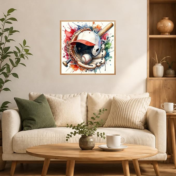 AUKELHJ Framed Paint by Numbers Kit for Adults, Baseball, 10x10 inch