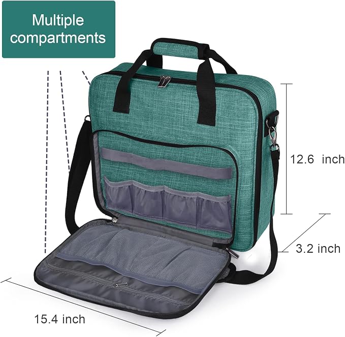 BAGLHER Cross Stitch & Embroidery Organizer Bag - Large Portable Project Storage with 3 Compartments, Travel Friendly Carrying Case for 11.2" Hoops, Threads, Supplies (Green)