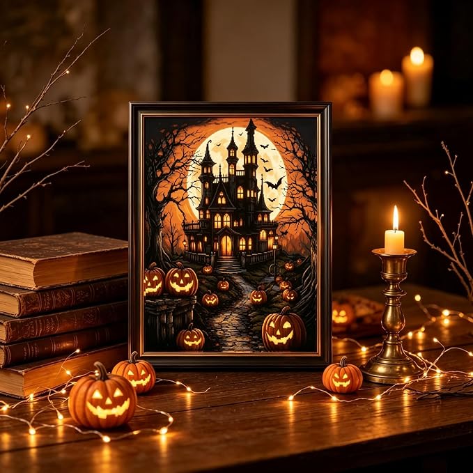 Halloween Castle Diamond Painting Kits for Adults, Pumpkin Diamond Art