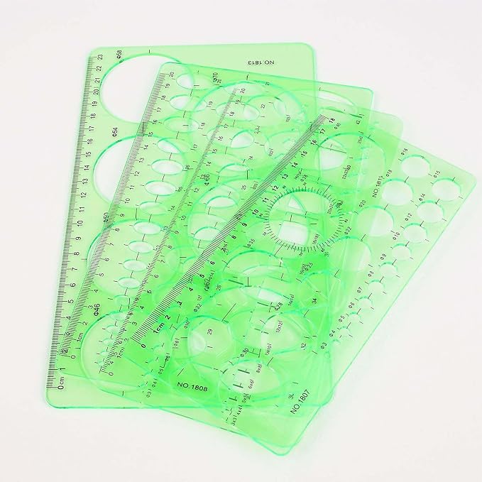 4 Pcs Drawing Template Drafting Stencil Ruler Circle and Oval Templates Plastic Drawing Measuring Rulers Geometric Drawings Stencils for Office and School Building Formwork Drafting Tool (Green)