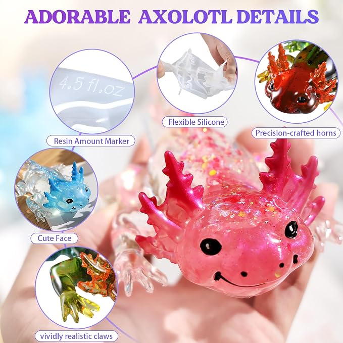 Let's Resin Large Axolotl Resin Molds Silicone, 3D Animal Silicone Molds | Flexible Effortless Demoldable Epoxy Resin Molds, Thickened Deep Detailed Epoxy Molds for Art Crafts, Gift, and Home Decor
