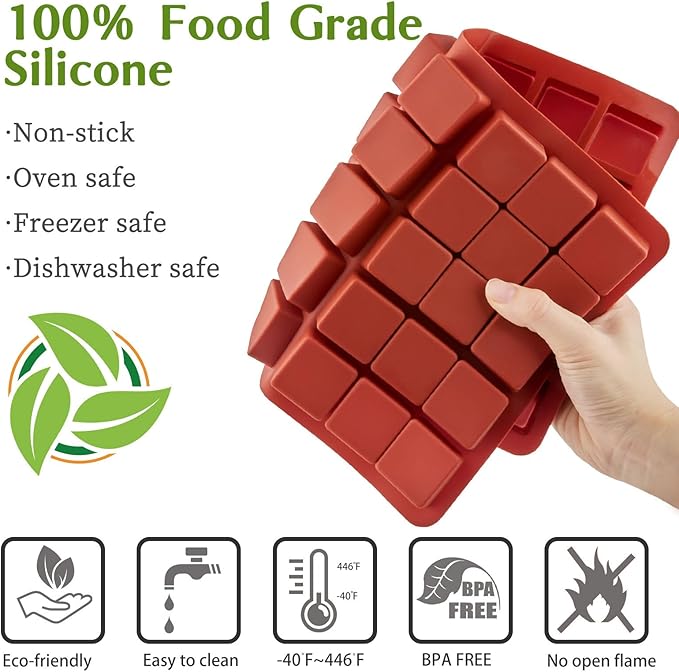 JOERSH Square Silicone Caramel Hard Candy Molds, 2 Pack, 1.2" x 1.2" x 0.7"